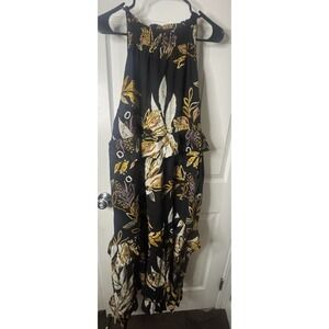 Free People Dress NWT Black Floral Boho Midi Tie Back Smocked Size S